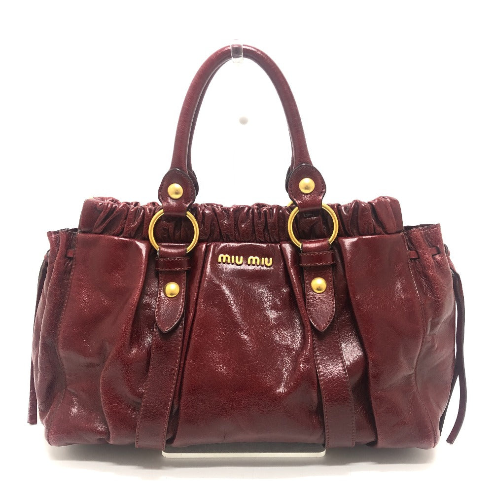 MIUMIU RT0383 ヴィッテロルクス カバン ギャザー ロゴ ハンドバッグ レザー レディース レッド