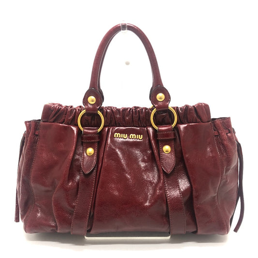 MIUMIU RT0383 ヴィッテロルクス カバン ギャザー ロゴ ハンドバッグ レザー レディース レッド
