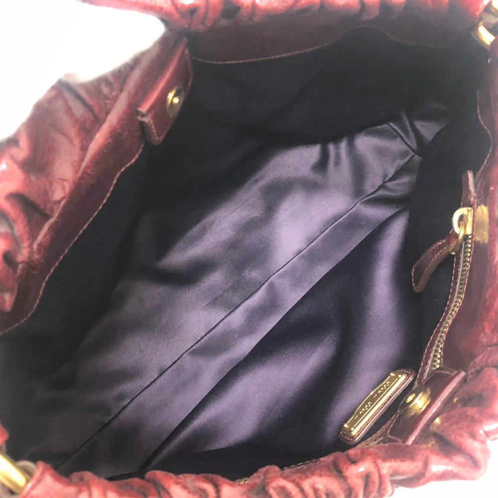 MIUMIU RT0383 ヴィッテロルクス カバン ギャザー ロゴ ハンドバッグ レザー レディース レッド
