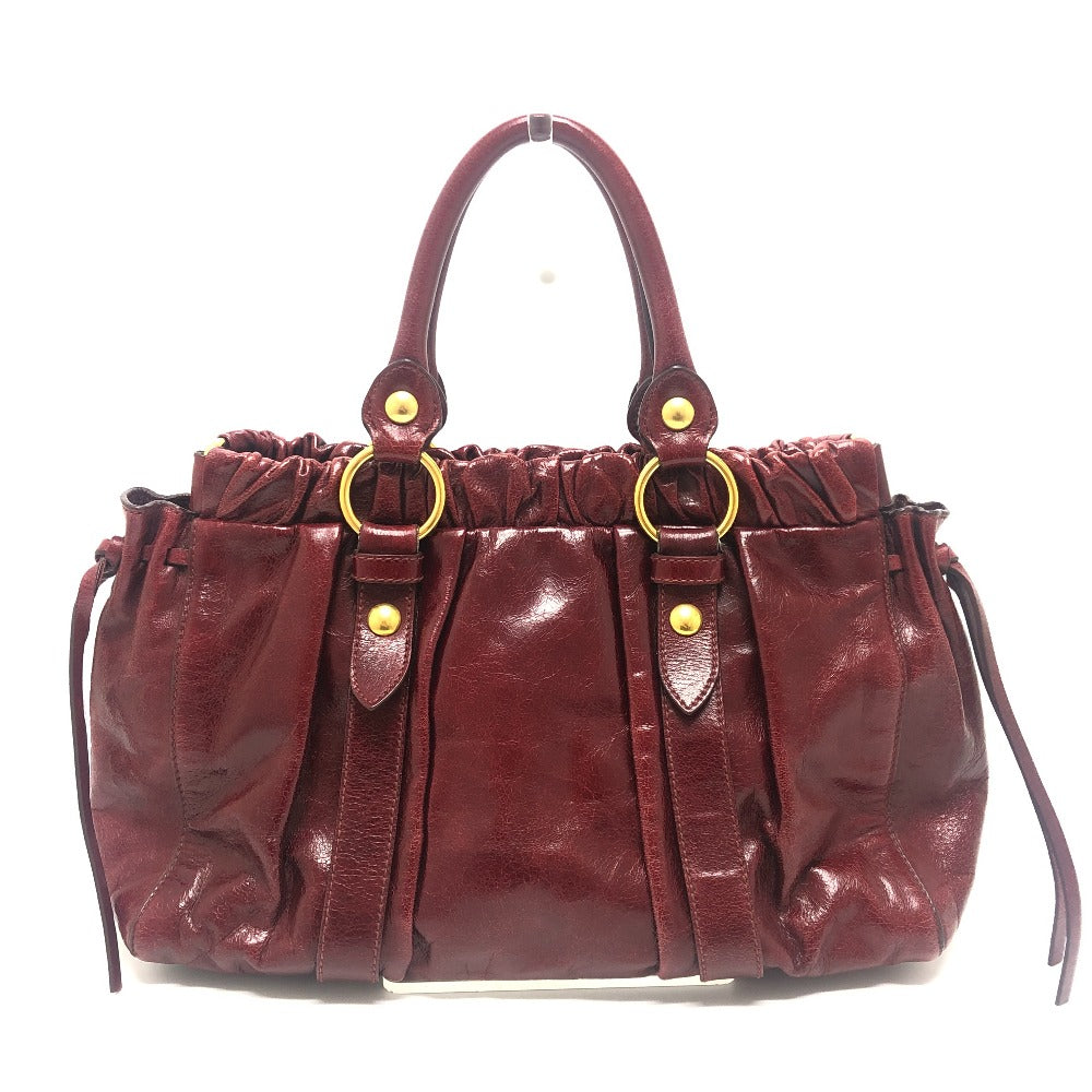 MIUMIU RT0383 ヴィッテロルクス カバン ギャザー ロゴ ハンドバッグ レザー レディース レッド