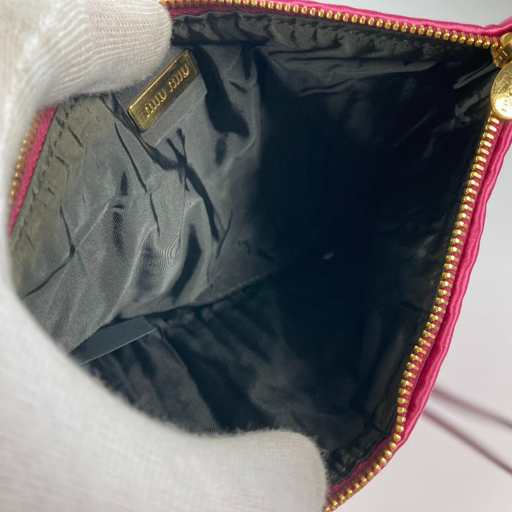 MIUMIU ロゴ カバン ストラップ付 ポーチ クラッチバッグ レーヨン レディース ピンク
