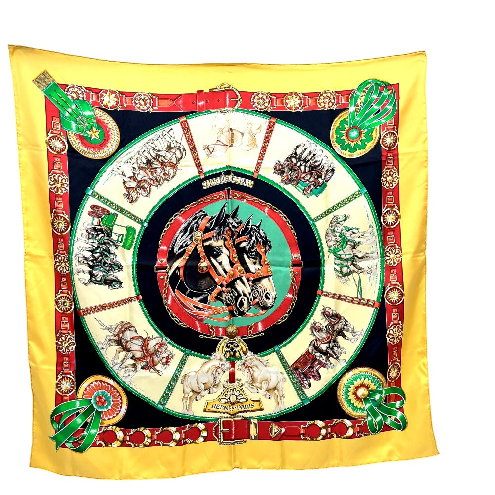 HERMES CHEVAUX DE TRAIT Draft Horse Carré 90 Scarf, Silk, Women's, Orange