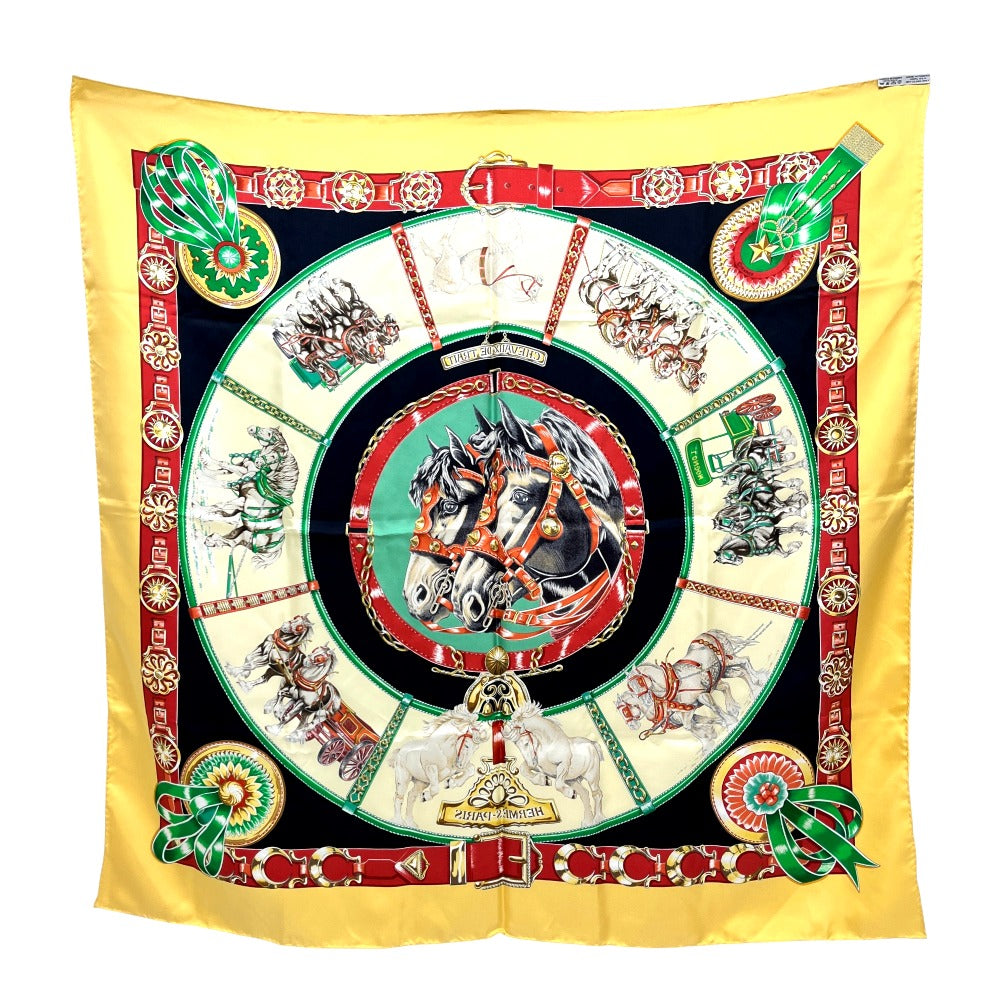 HERMES CHEVAUX DE TRAIT Draft Horse Carré 90 Scarf, Silk, Women's, Orange