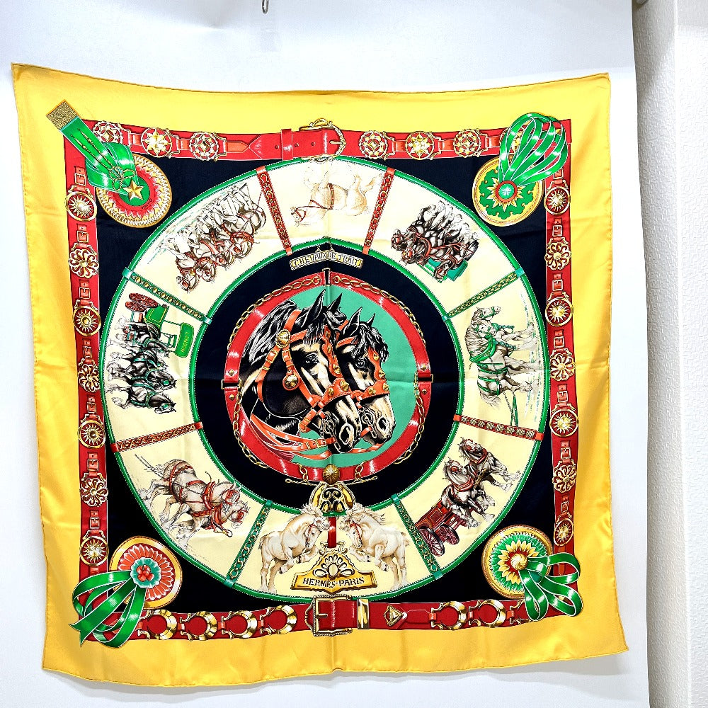 HERMES CHEVAUX DE TRAIT Draft Horse Carré 90 Scarf, Silk, Women's, Orange