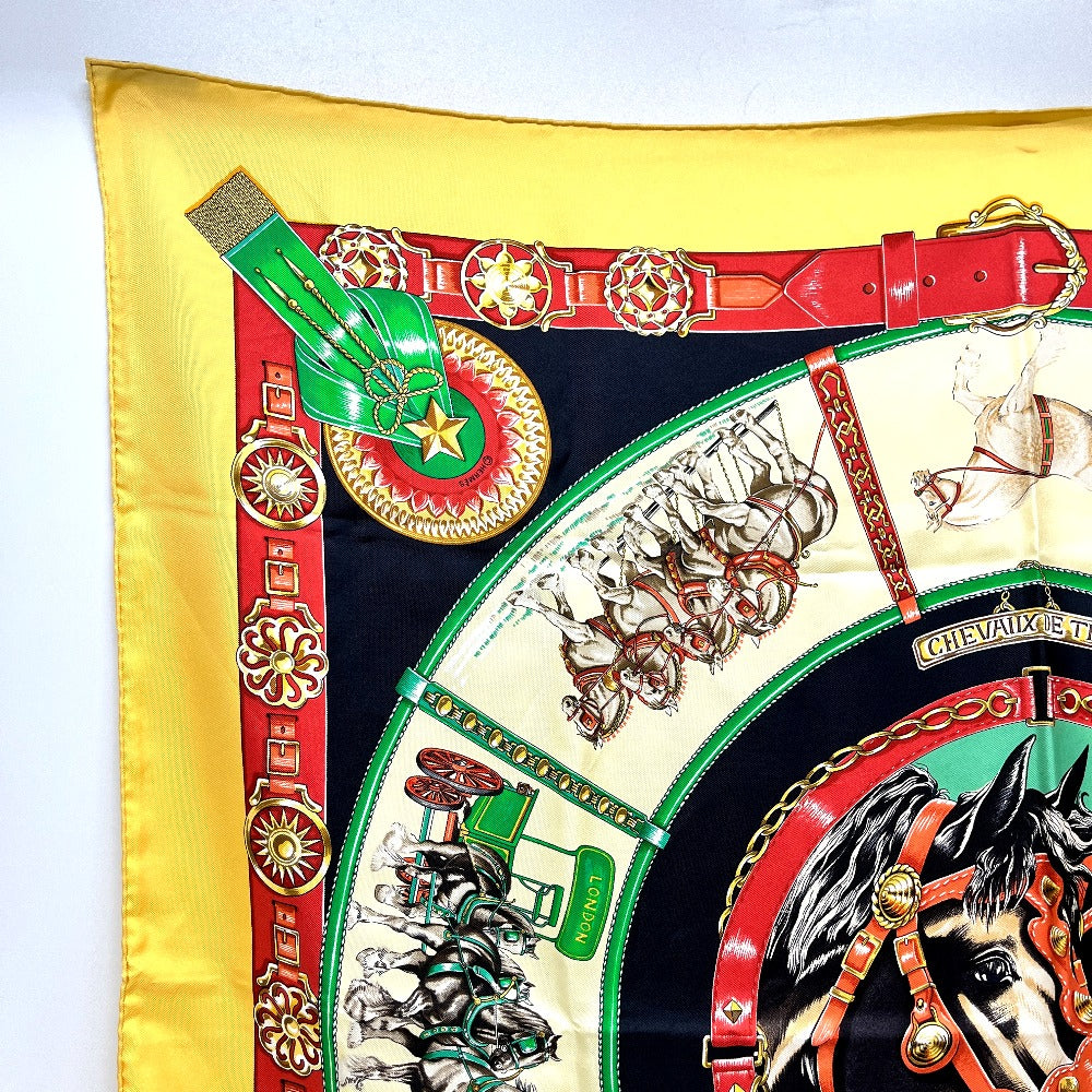 HERMES CHEVAUX DE TRAIT Draft Horse Carré 90 Scarf, Silk, Women's, Orange