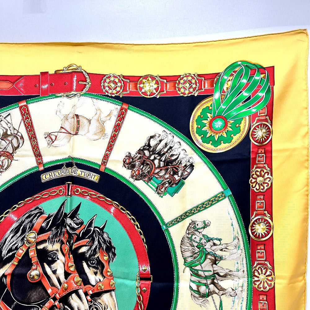 HERMES CHEVAUX DE TRAIT Draft Horse Carré 90 Scarf, Silk, Women's, Orange