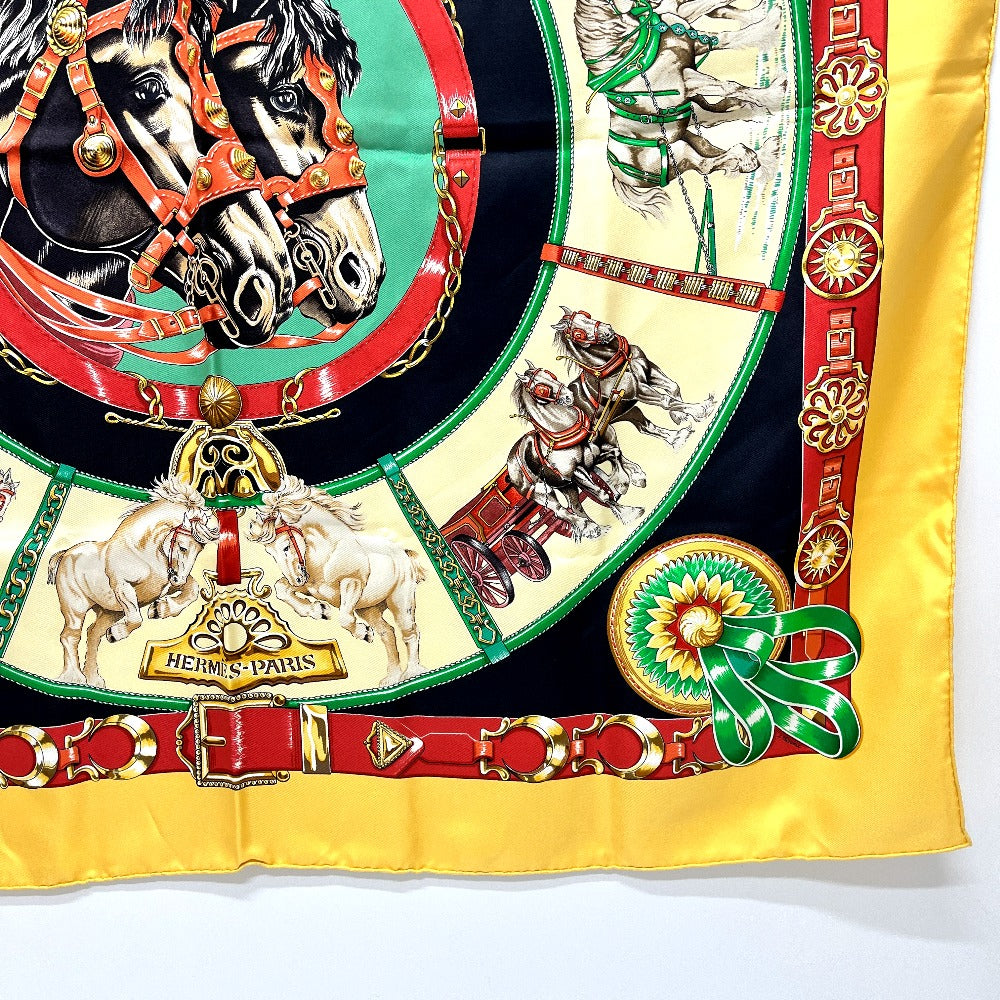 HERMES CHEVAUX DE TRAIT Draft Horse Carré 90 Scarf, Silk, Women's, Orange