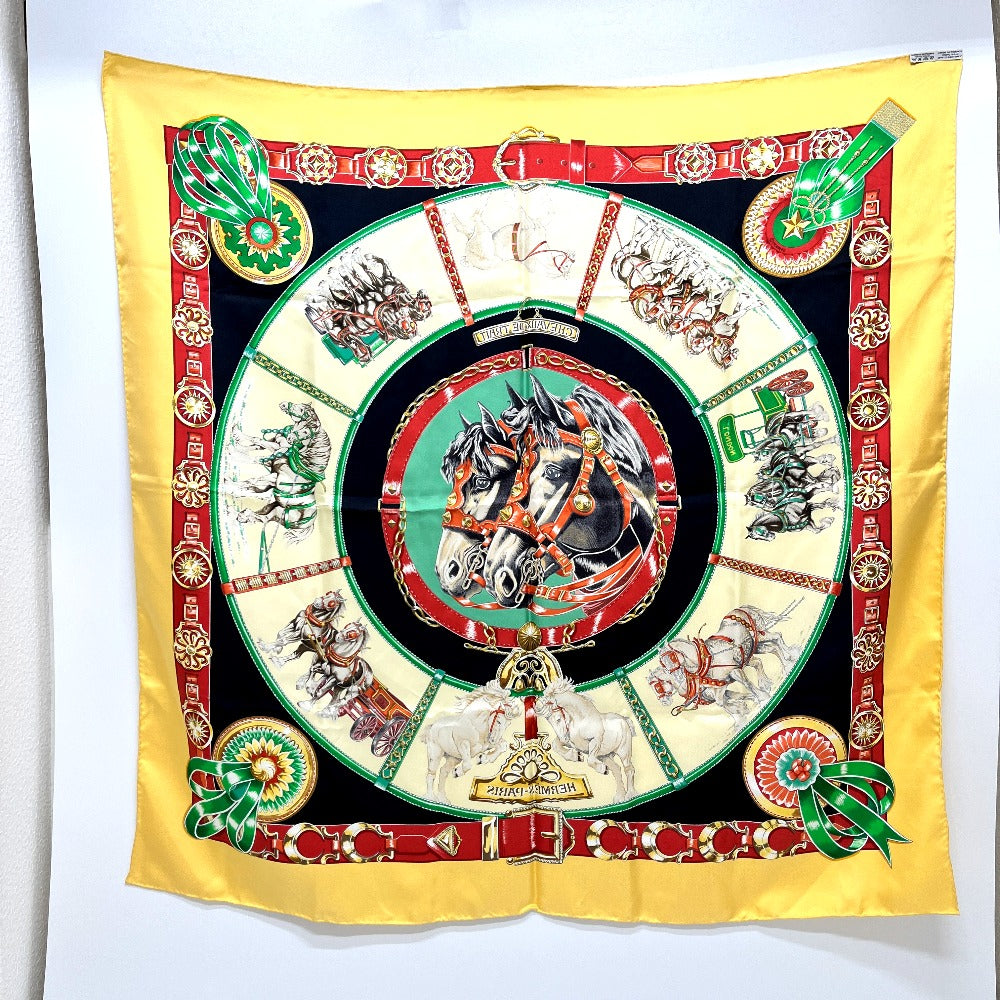 HERMES CHEVAUX DE TRAIT Draft Horse Carré 90 Scarf, Silk, Women's, Orange