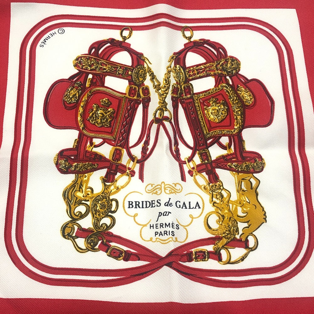 HERMES BRIDES de GALA 式典用馬勒 ナノカレ20 カレ 20 小物 ハンカチ シルク ユニセックス レッド