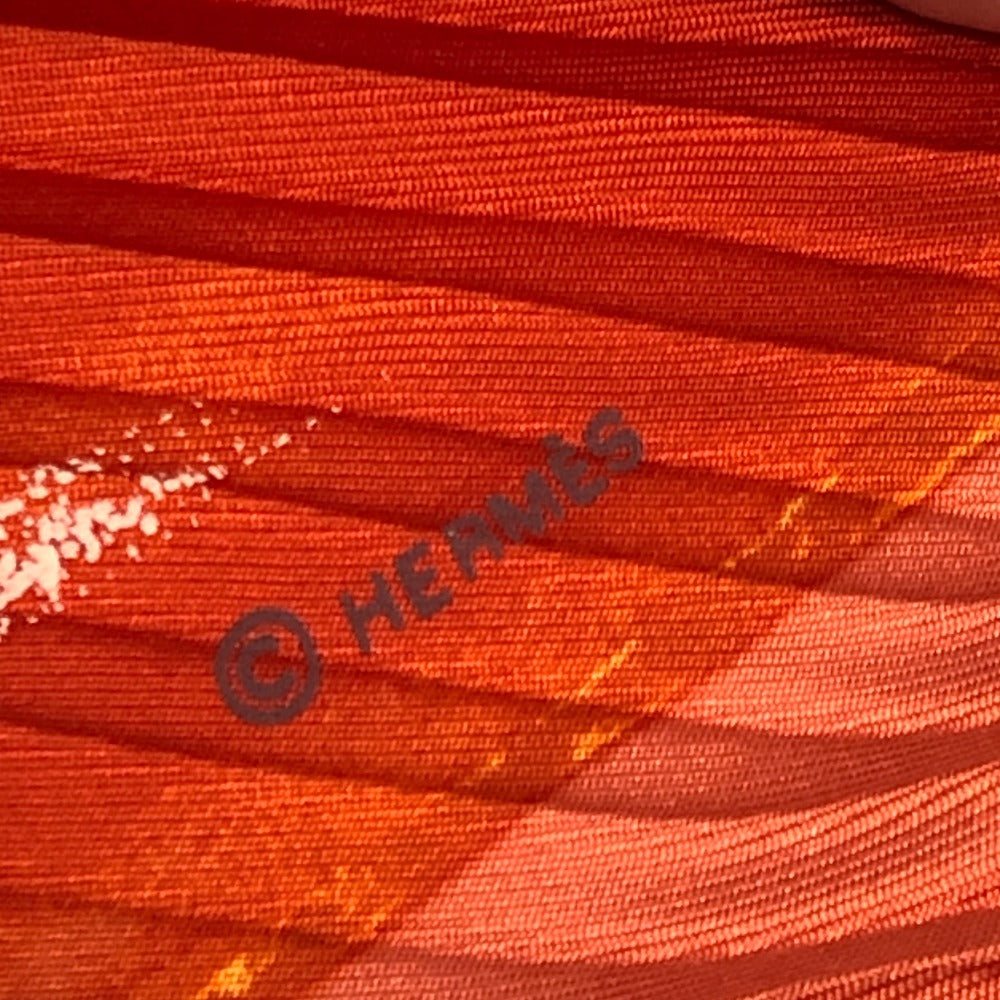 HERMES Pleated Scarf, Pleated Carré, "Smiles in the Third Millenary," Silk, Orange, Women's