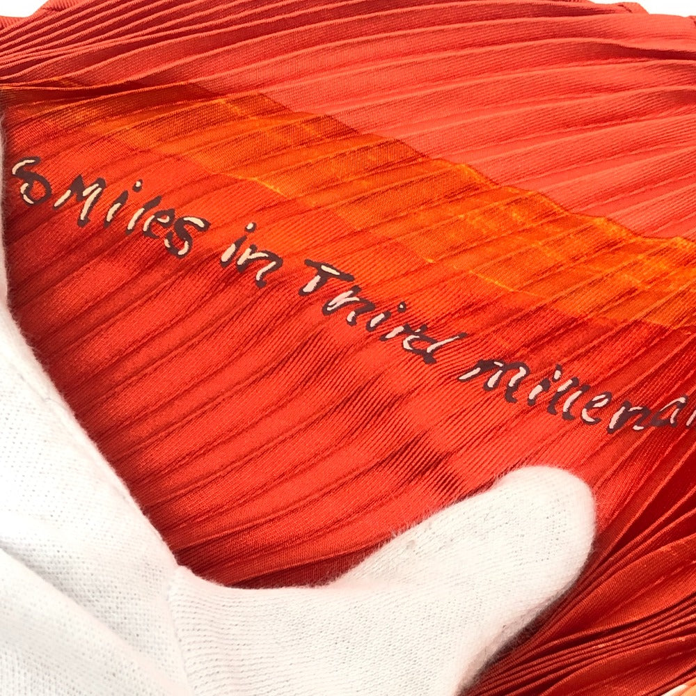 HERMES Pleated Scarf, Pleated Carré, "Smiles in the Third Millenary," Silk, Orange, Women's