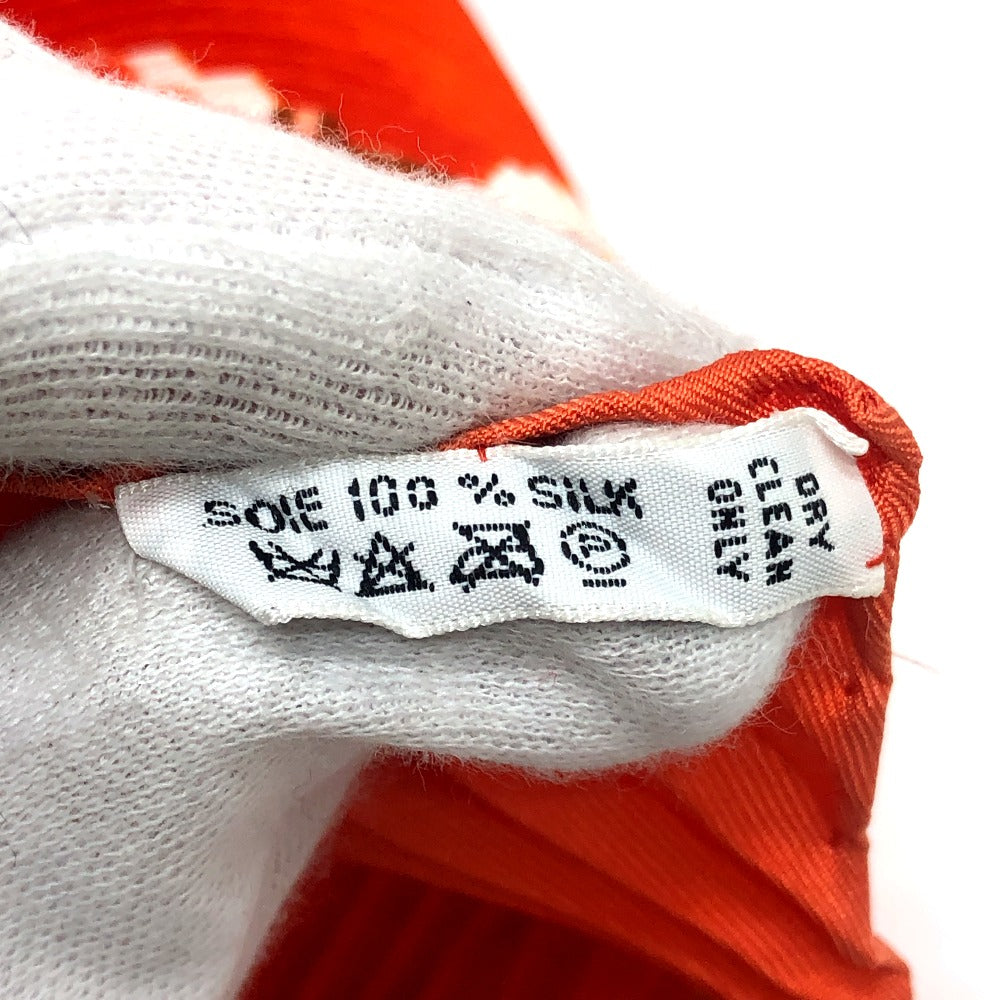 HERMES Pleated Scarf, Pleated Carré, "Smiles in the Third Millenary," Silk, Orange, Women's