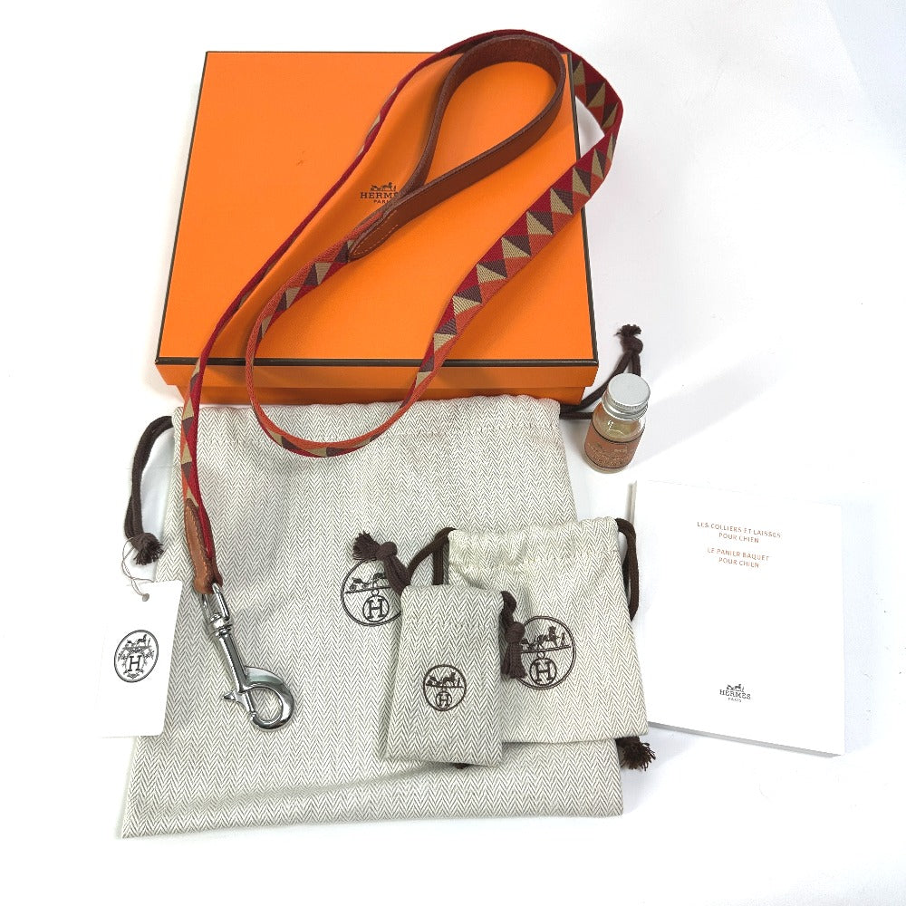 HERMES Medor Slim Dog Leash, Canvas/Leather, Women's, Dark Irish Red