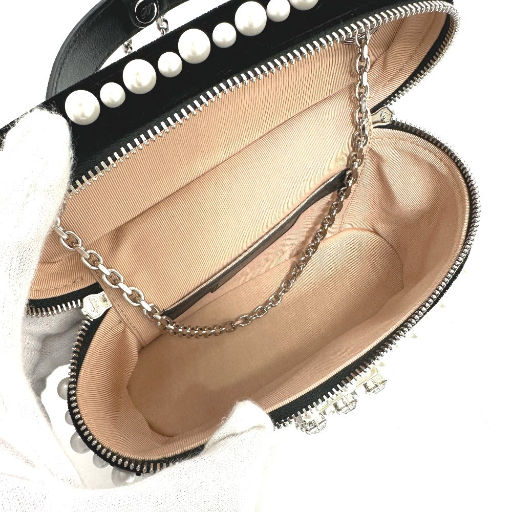 ROGER VIVIER RBWANMH70000LU クリスタル フェイクパール ヴァニティ カバン マイクロ 2WAY バッグ 斜め掛け ハンドバッグ ベルベット レディース ブラック