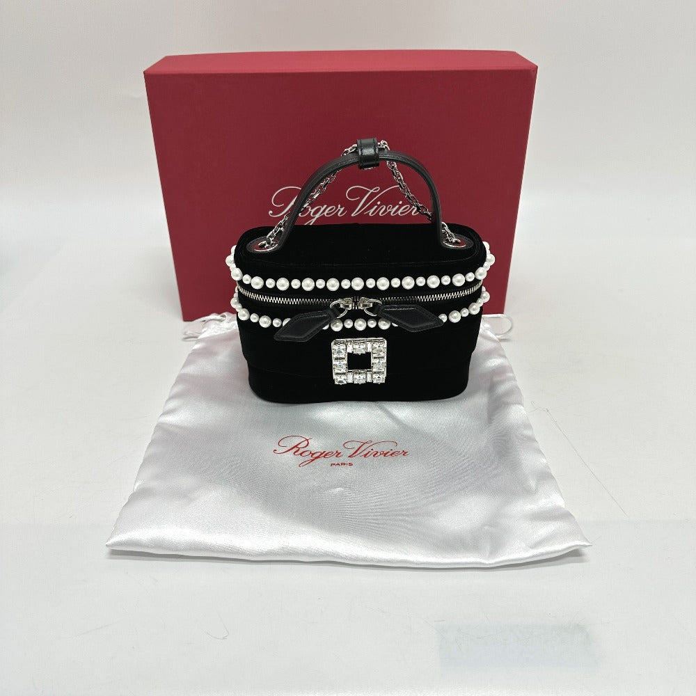 ROGER VIVIER RBWANMH70000LU クリスタル フェイクパール ヴァニティ カバン マイクロ 2WAY バッグ 斜め掛け ハンドバッグ ベルベット レディース ブラック