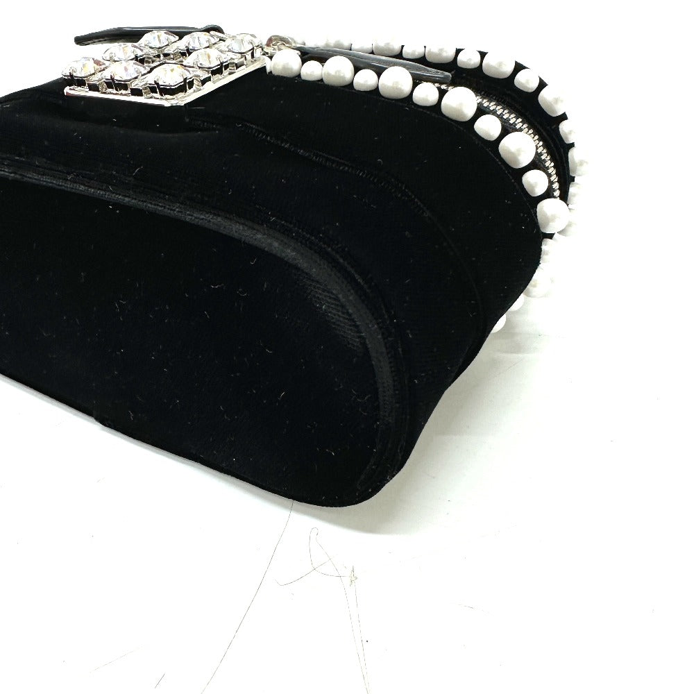 ROGER VIVIER RBWANMH70000LU クリスタル フェイクパール ヴァニティ カバン マイクロ 2WAY バッグ 斜め掛け ハンドバッグ ベルベット レディース ブラック