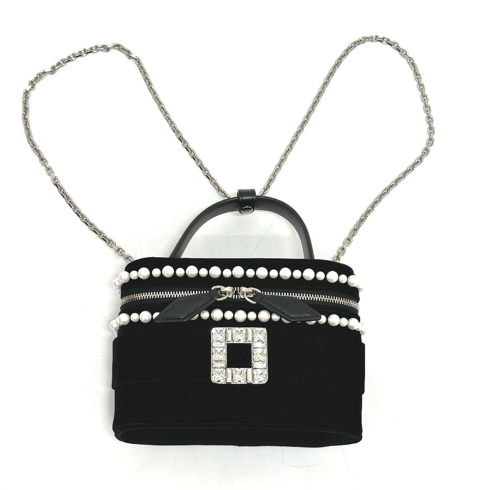 ROGER VIVIER RBWANMH70000LU クリスタル フェイクパール ヴァニティ カバン マイクロ 2WAY バッグ 斜め掛け ハンドバッグ ベルベット レディース ブラック