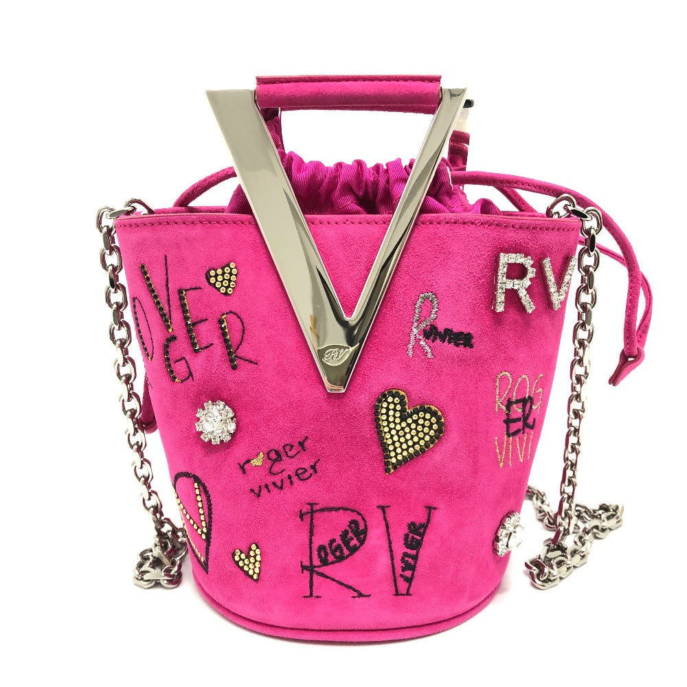 ROGER VIVIER ファニーラブ 2WAY カバン チェーン ショルダーバッグ ハンドバッグ スエード レディース ピンク