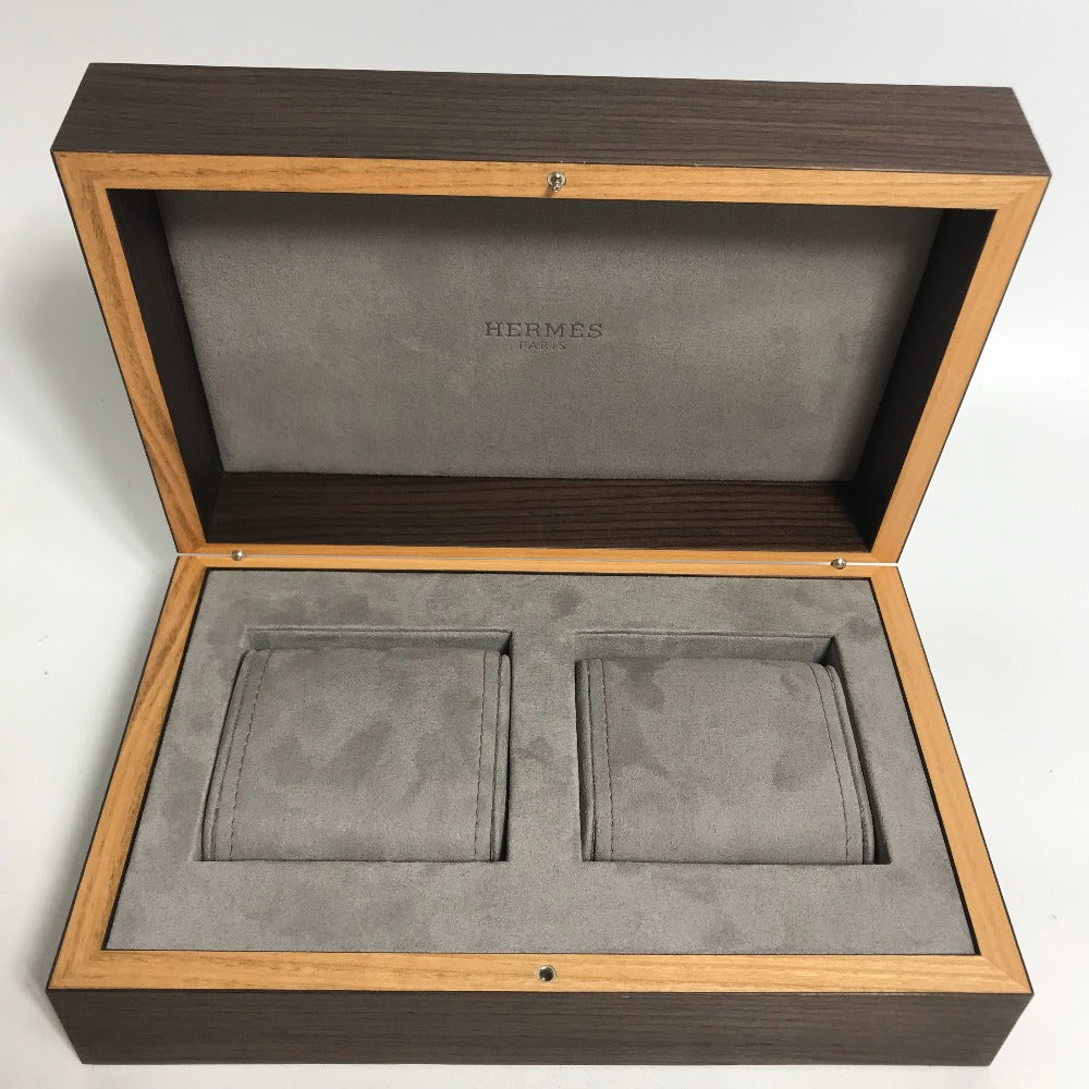 HERMES 2-piece pair watch case, watch case, accessory case, men's, brown wood
