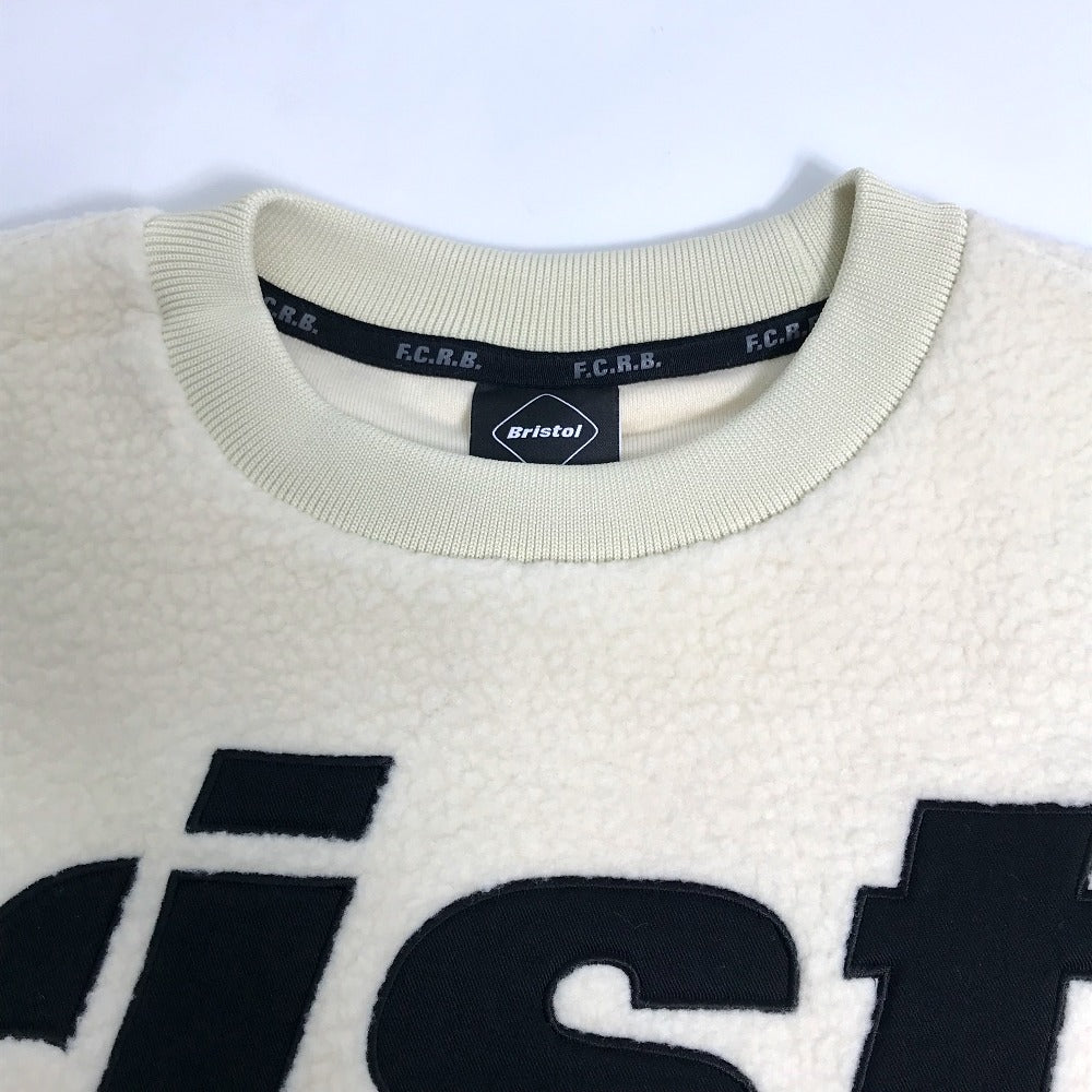Bristol FCRB-222045 FCReal Bristol Boa Fleece Big Logo Crewneck Top, Men's, Off-White, Polyester