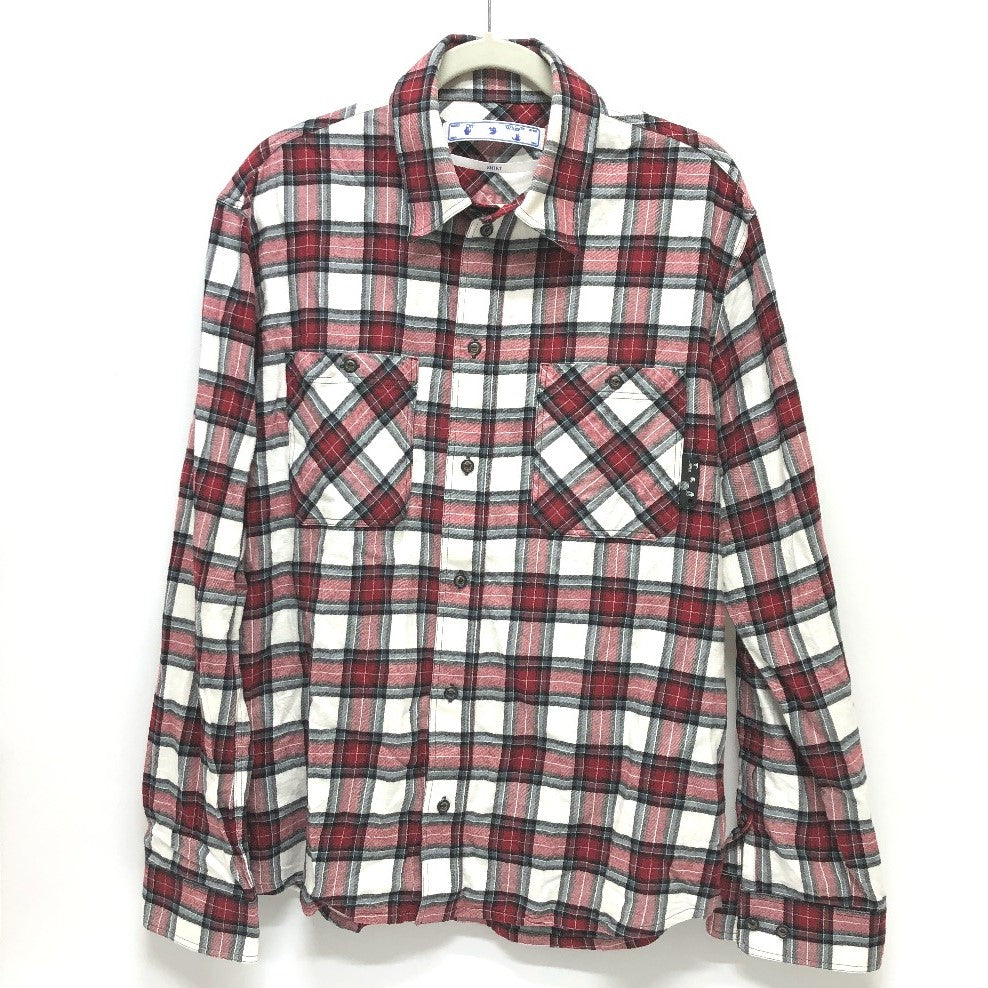 OFF-WHITE Men's Red Long Sleeve Spray Check Button-Down Cotton Shirt