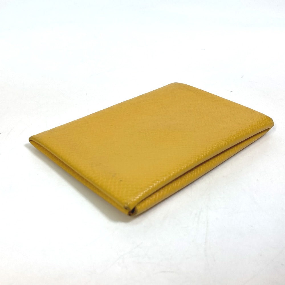 HERMES Calvi Business Card Case Leather Accessory Pass Case Card Case Epson Women's Yellow