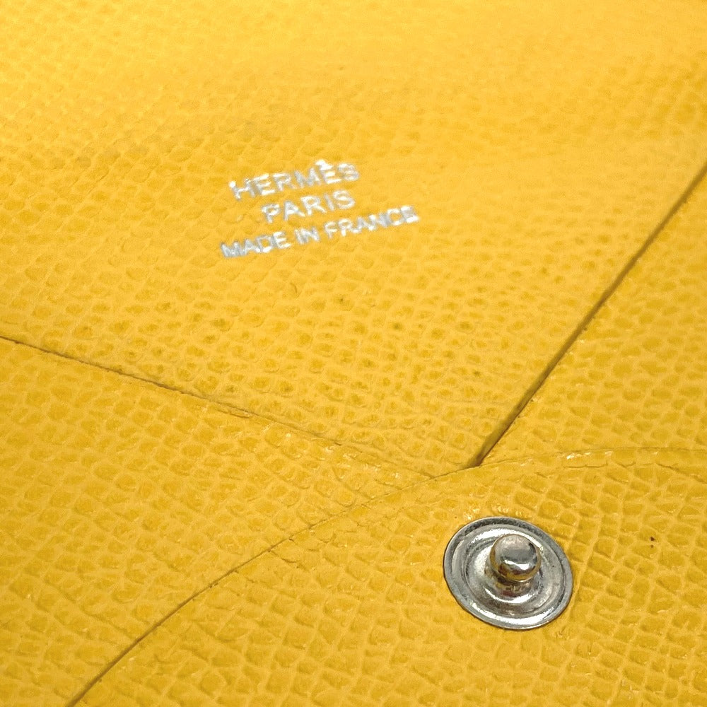 HERMES Calvi Business Card Case Leather Accessory Pass Case Card Case Epson Women's Yellow
