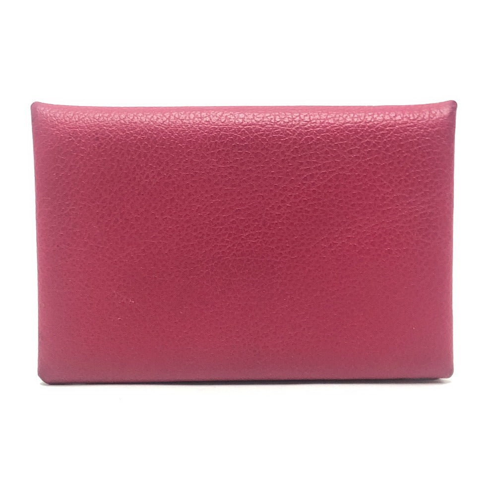 HERMES Calvi silver hardware bifold card case, business card holder, and coin case in Evercolor rose pink.