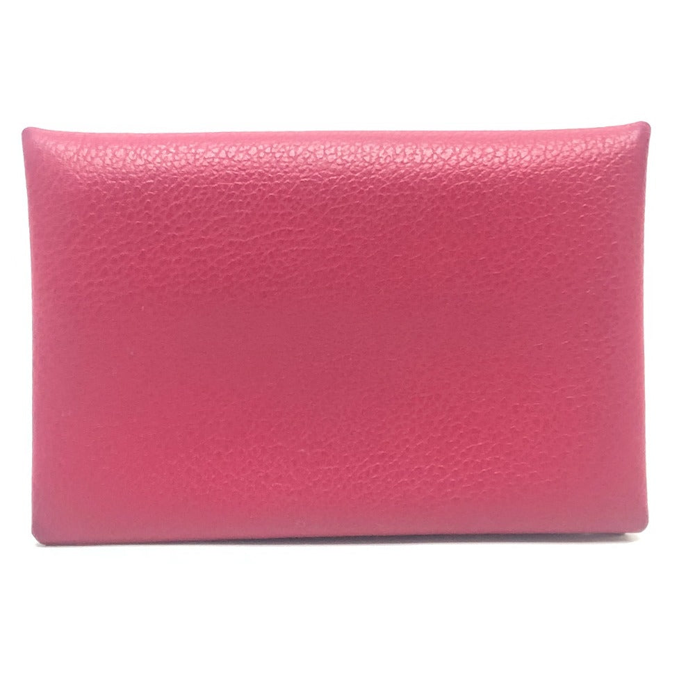 HERMES Calvi silver hardware bifold card case, business card holder, and coin case in Evercolor rose pink.