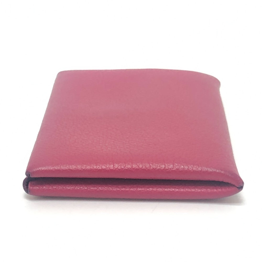 HERMES Calvi silver hardware bifold card case, business card holder, and coin case in Evercolor rose pink.