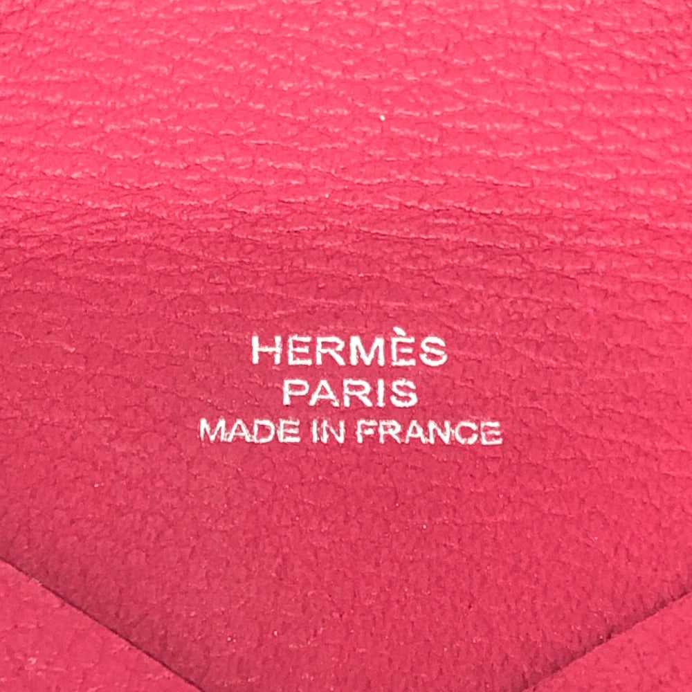 HERMES Calvi silver hardware bifold card case, business card holder, and coin case in Evercolor rose pink.