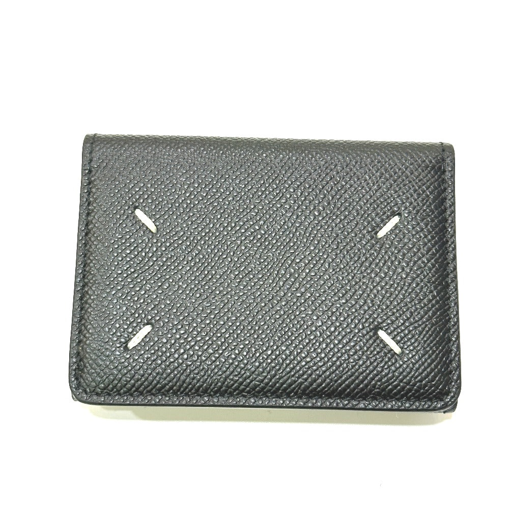 Maison Margiela SA2UI0005 Stitch Compact Wallet, Short Tri-fold Leather Wallet, Women's, Black