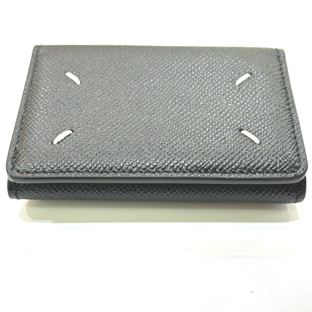 Maison Margiela SA2UI0005 Stitch Compact Wallet, Short Tri-fold Leather Wallet, Women's, Black