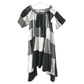 mikomori C0015 A1LR01 Apparel Patchwork Off-the-Shoulder Short Sleeve Flared Dress, Women's, Gray x Black