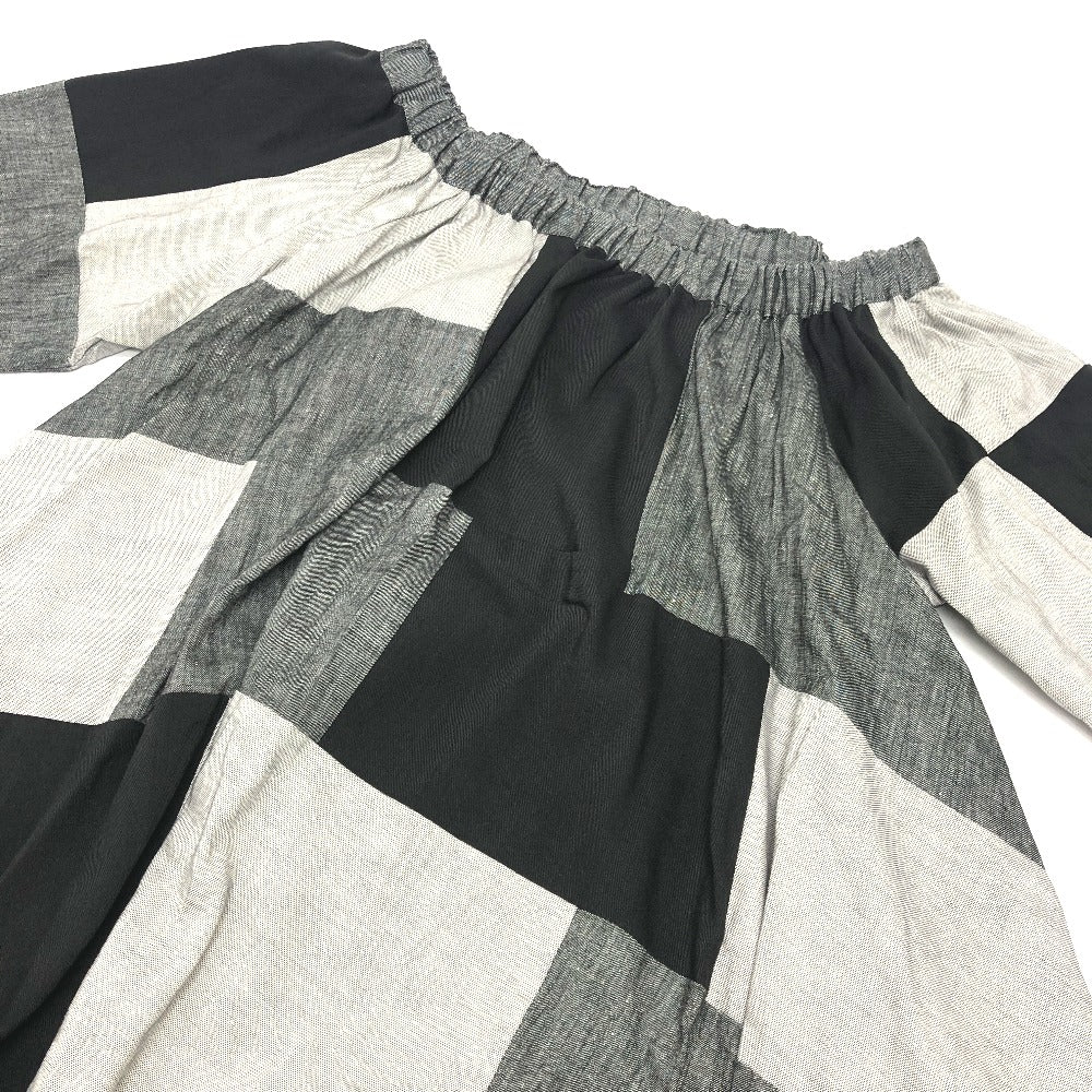 mikomori C0015 A1LR01 Apparel Patchwork Off-the-Shoulder Short Sleeve Flared Dress, Women's, Gray x Black