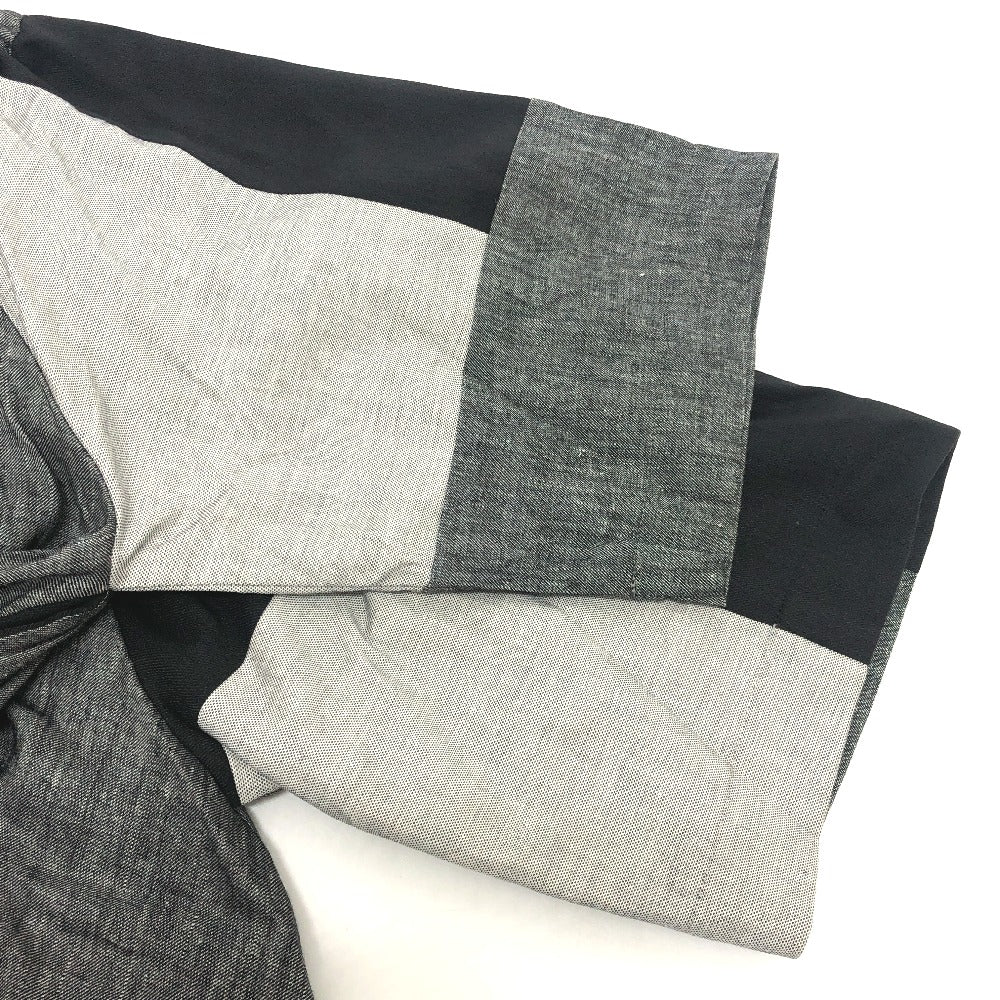 mikomori C0015 A1LR01 Apparel Patchwork Off-the-Shoulder Short Sleeve Flared Dress, Women's, Gray x Black
