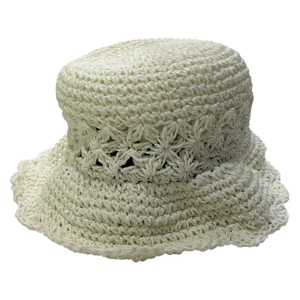 BEBE Accessories - Bebe Paper Hat, Fashion Accessories, Straw Hat with Pom-Poms, Paper, Kids, White