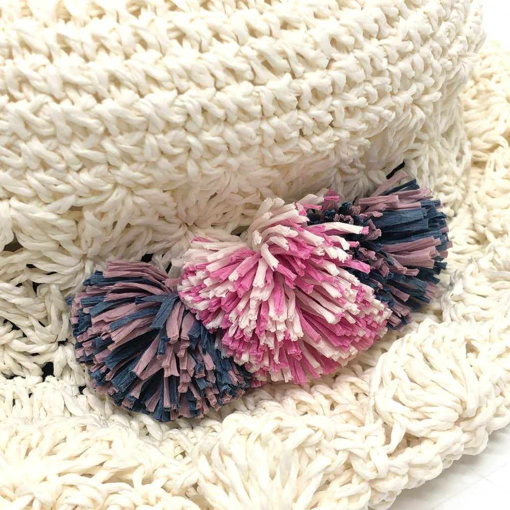 BEBE Accessories - Bebe Paper Hat, Fashion Accessories, Straw Hat with Pom-Poms, Paper, Kids, White
