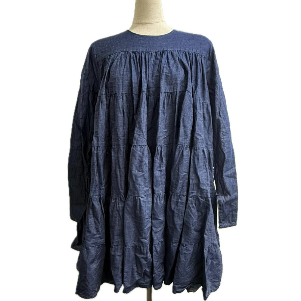 Merlette NYC 4010300290 Ron Herman Collaboration Soliman Apparel Denim Long Sleeve Dress, Cotton, Women's, Blue