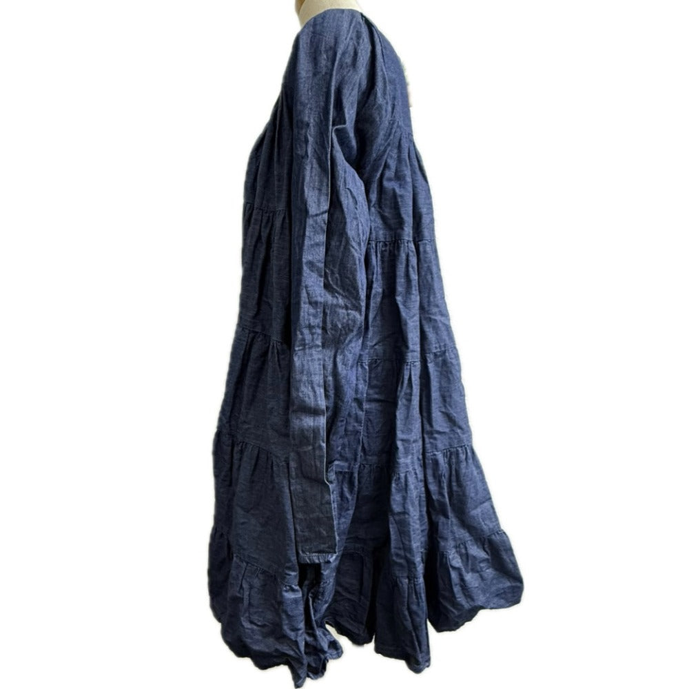 Merlette NYC 4010300290 Ron Herman Collaboration Soliman Apparel Denim Long Sleeve Dress, Cotton, Women's, Blue