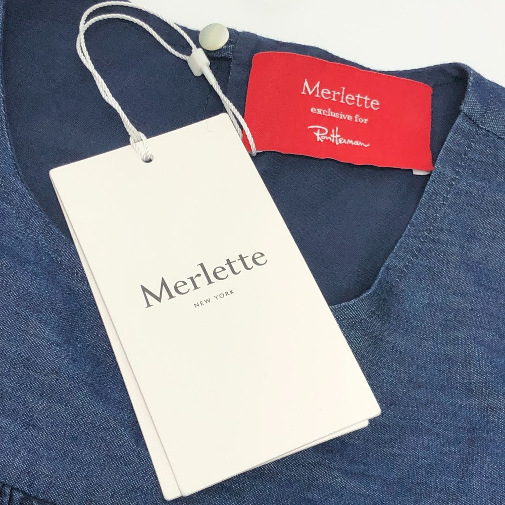 Merlette NYC 4010300290 Ron Herman Collaboration Soliman Apparel Denim Long Sleeve Dress, Cotton, Women's, Blue