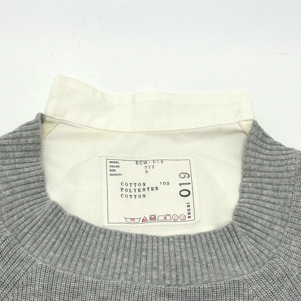 Sacai SCW-019 アパレル 服 半袖 ニットドッキングワンピース フレア ワンピース コットン レディース ホワイト