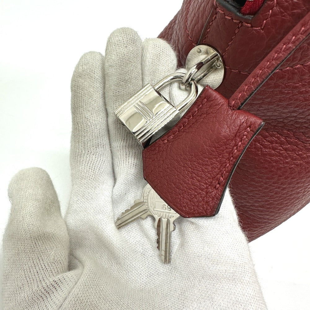 HERMES Bolide 35 2-Way Handbag in Taurillon Clemence Leather, Rouge H Leather with Silver Hardware, Red