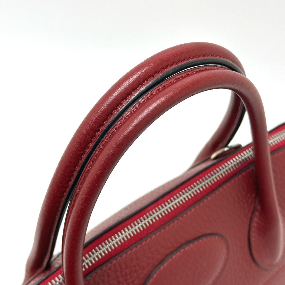 HERMES Bolide 35 2-Way Handbag in Taurillon Clemence Leather, Rouge H Leather with Silver Hardware, Red
