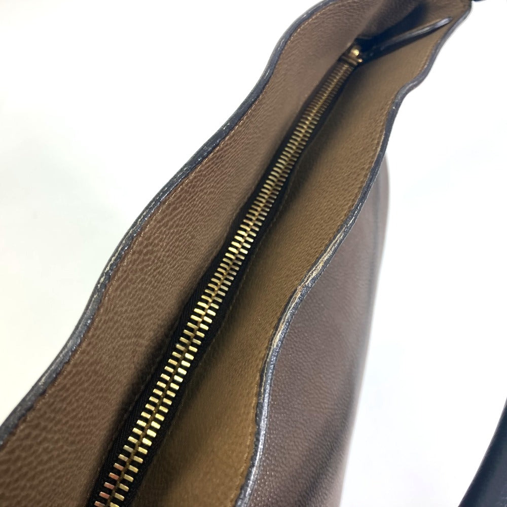 CELINE Two-Tone Striped Tote Bag, Leather Shoulder Bag, Women's, Brown
