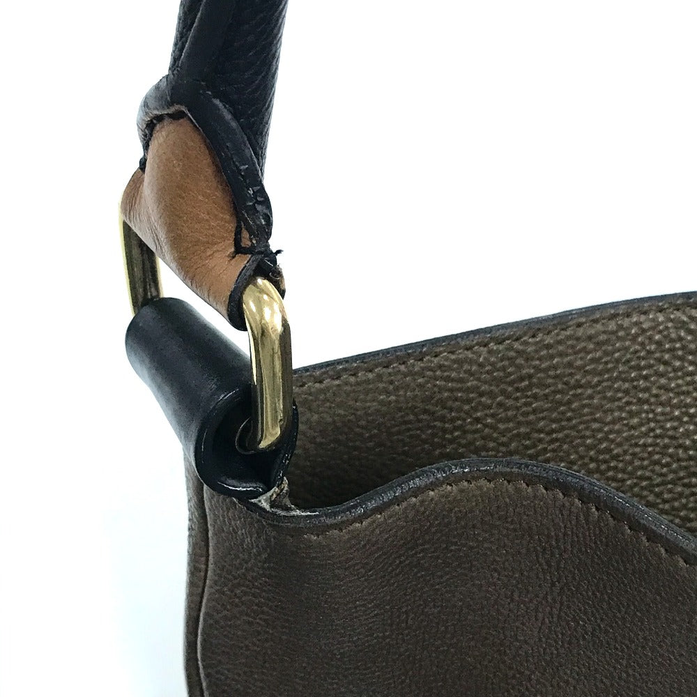 CELINE Two-Tone Striped Tote Bag, Leather Shoulder Bag, Women's, Brown