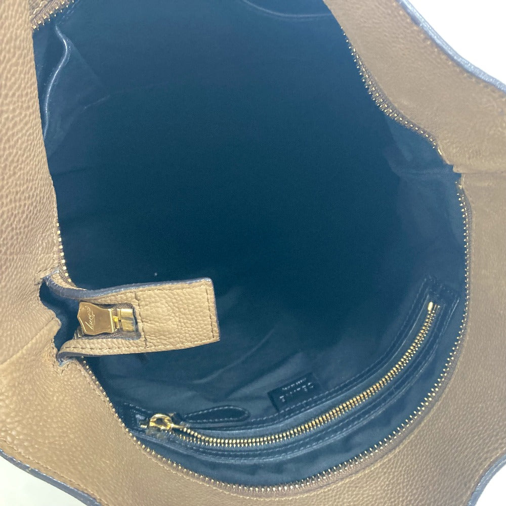 CELINE Two-Tone Striped Tote Bag, Leather Shoulder Bag, Women's, Brown