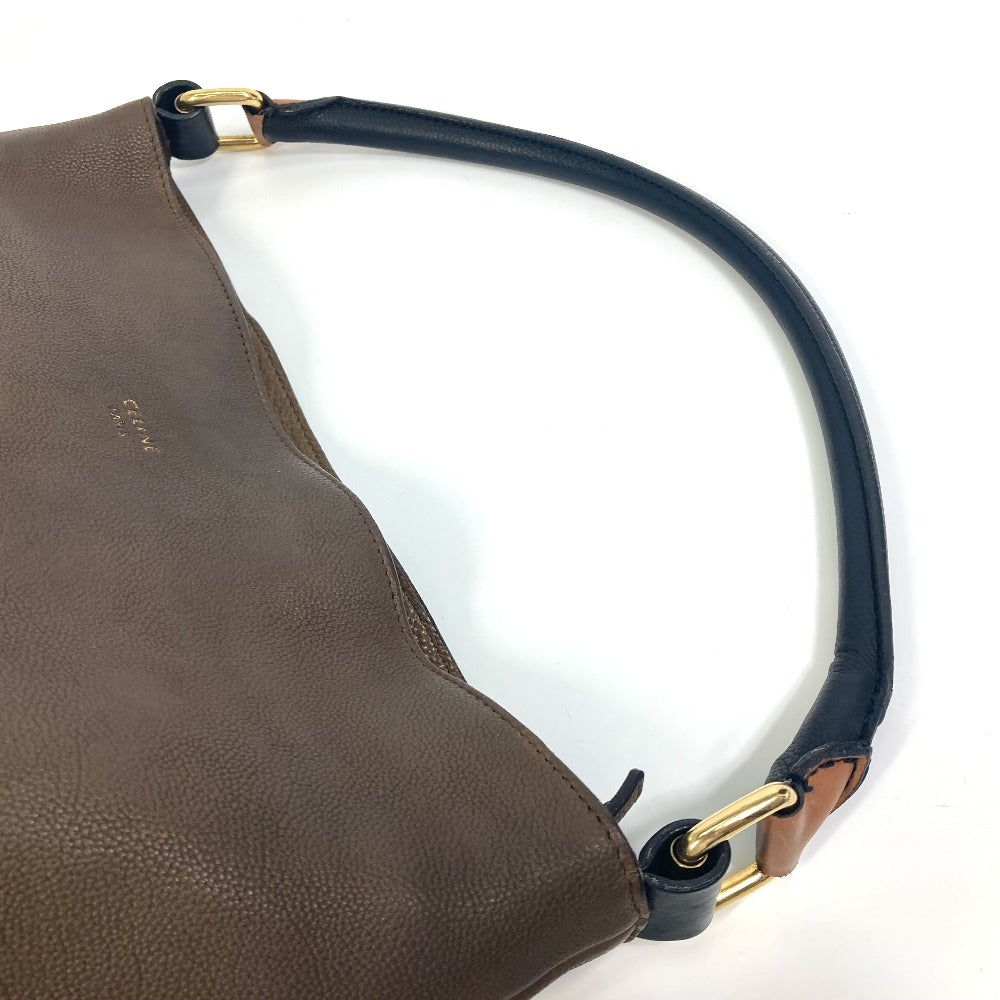 CELINE Two-Tone Striped Tote Bag, Leather Shoulder Bag, Women's, Brown