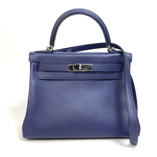 HERMES ケリー ヴェルソ 28 内縫い カバン 2WAYバッグ ショルダーバッグ ハンドバッグ エバーカラー レディース ブルーアンクル/ブルーゼリージュ シルバー金具