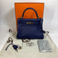 HERMES Kelly Verso 28 Inner Stitching Bag, 2-Way Shoulder Bag/Handbag, Evercolor, Women's, Blue Ankle/Blue Zellige, Silver Hardware